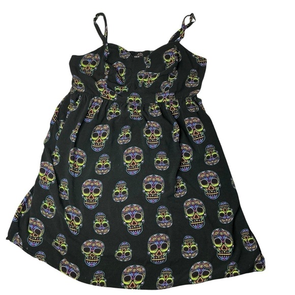 Torrid Black Skull Print Midi Dress Bowfront Challis Sundress Side Pockets Sz 2X - Picture 11 of 16